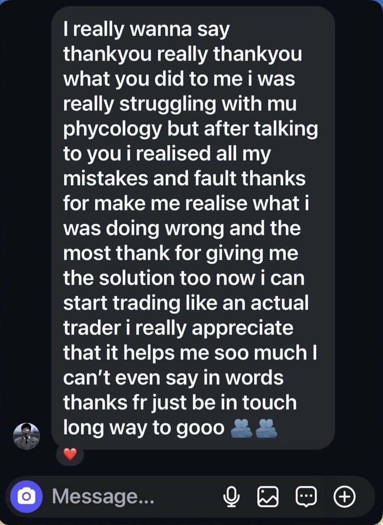Direct message from Prashad thanking Seb for help with trading psychology and for showing them what they were doing wrong.